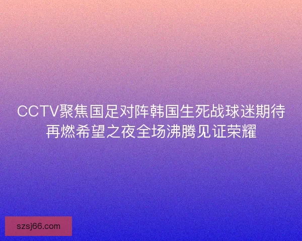 CCTV聚焦国足对阵韩国生死战球迷期待再燃希望之夜全场沸腾见证荣耀