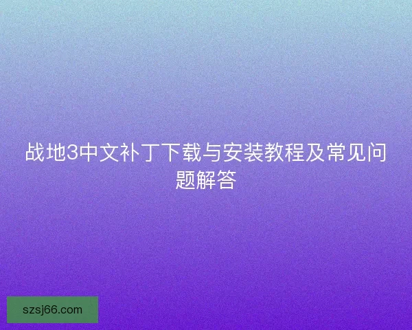 战地3中文补丁下载与安装教程及常见问题解答